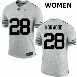 NCAA Ohio State Buckeyes Women's #28 Joshua Norwood Gray Nike Football College Jersey NRT6745FW